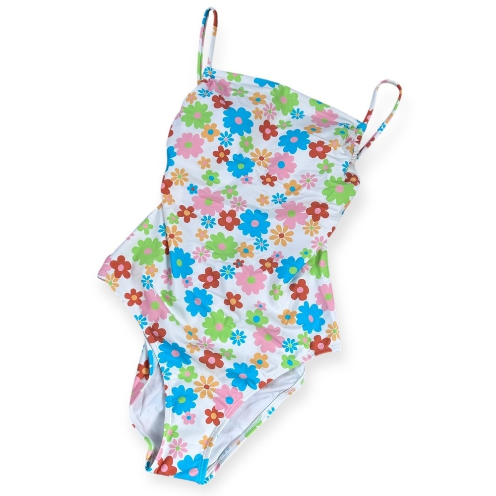 Kohl's Daisy Delight One Piece Swimsuit White Floral Print Girls M 7-9